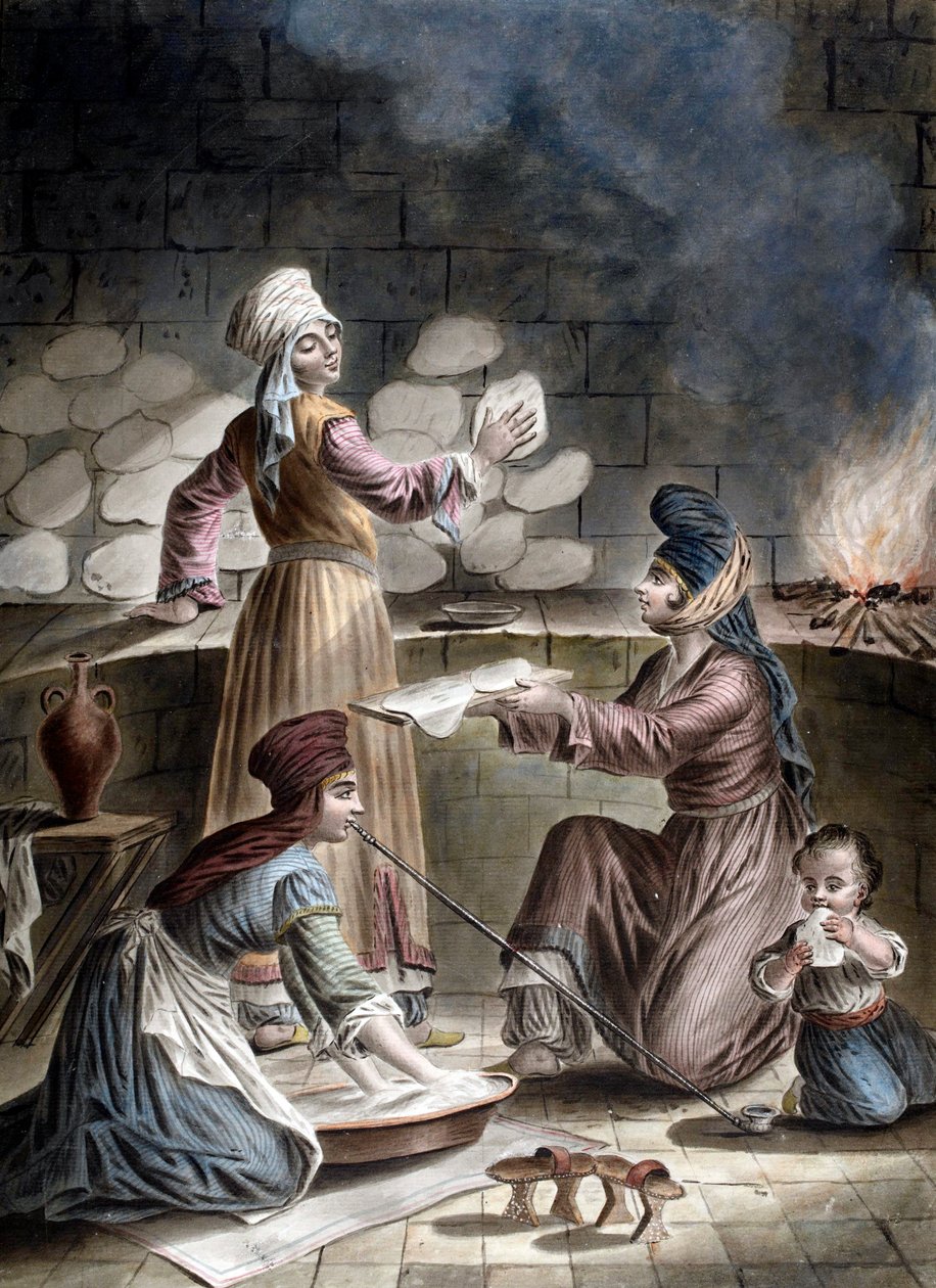نساء تركيات يخبزن الخبز - نساء تركيات يصنعن الخبز - بقلم فرانسوا ماري روسيه (1752-1824) بواسطة فرانسوا ماري روسي