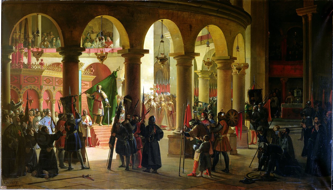 Godfrey of Bouillon (c.1060-1100) يودع جوائز أسكالون في كنيسة القيامة ، أغسطس 1099 ، 1839 بواسطة فرانسوا ماريوس جرانيت