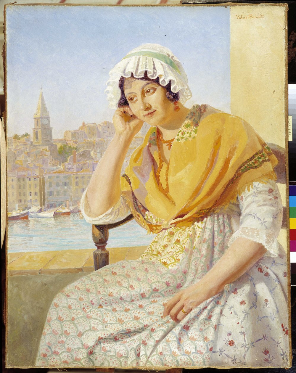 Madame Contencin على شرفة Quai de Rive-Neuve في مرسيليا. لوحة لفرانسوا ماريوس فاليري برنارد (1860-1936) ، أذكر إلزامية: مجموعة تحيات بروفانس ، مرسيليا. بواسطة فرانسوا ماريوس فاليري برنارد