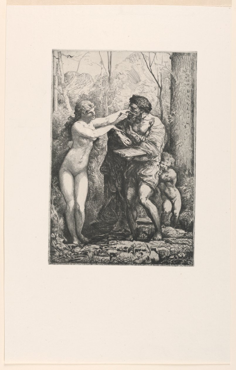 فنان وحورية ، من فيلم Twelve Etchings بواسطة Chifflart بواسطة فرانسوا نيكولا شيفلارت