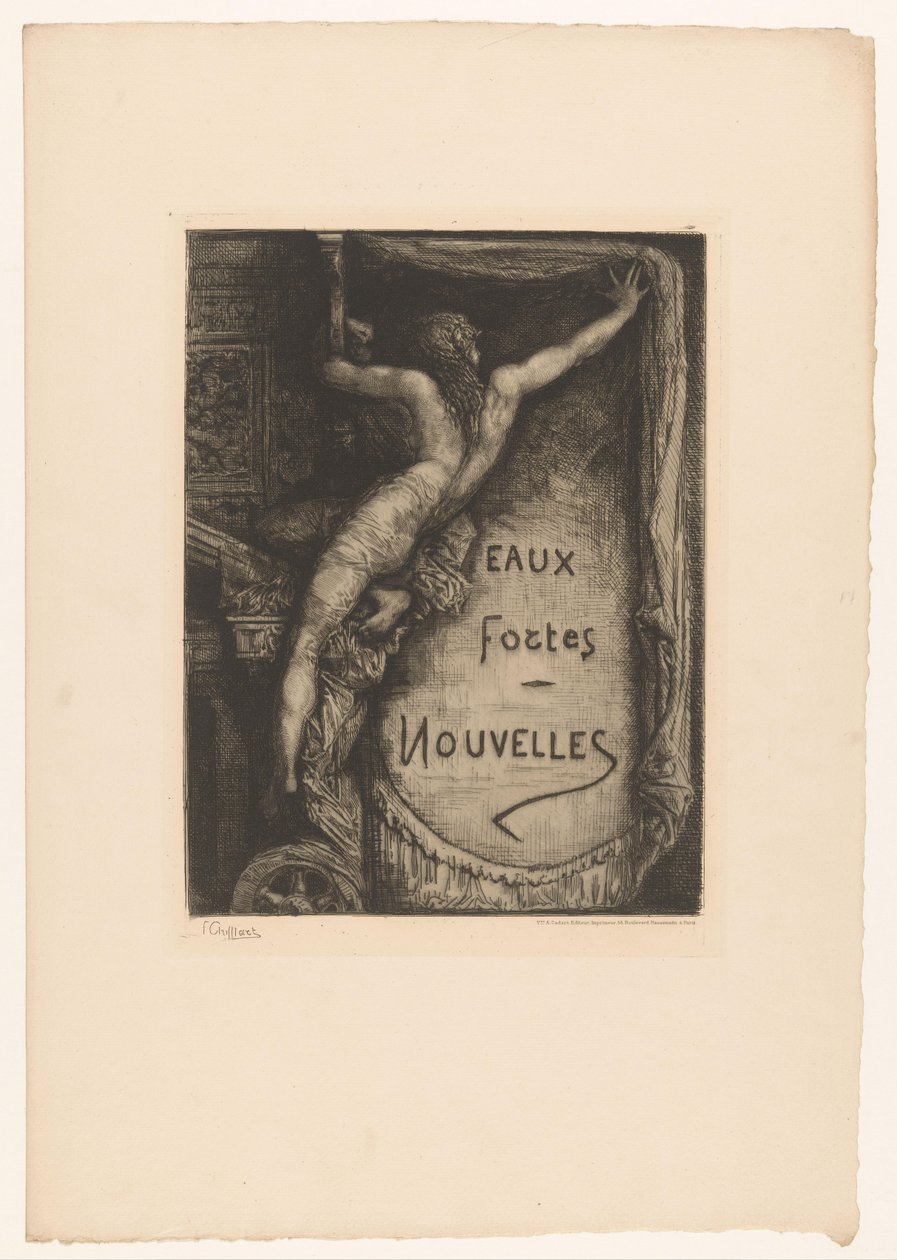 طباعة عنوان مع امرأة عارية تكشف العنوان Eaux Fortes Nouvelles (العنوان على الكائن) L
