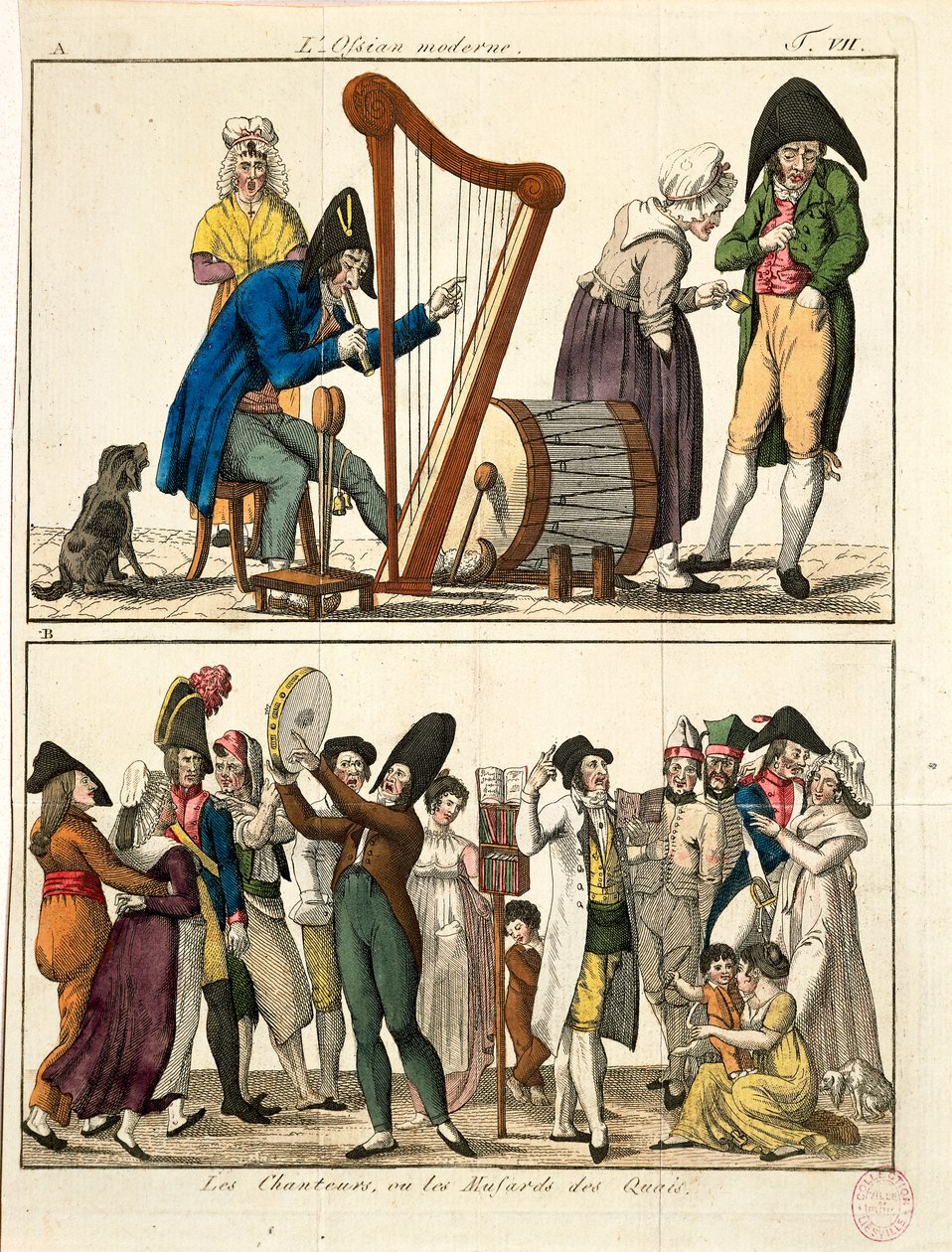 Caricature of modern Ossian and of street singers, by Francois Nicolas Martinet, engraving بواسطة فرانسوا نيكولا مارتينيه