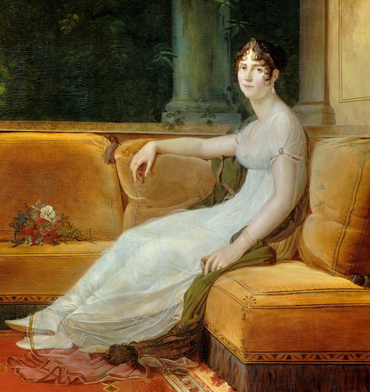 تفاصيل "" صورة الإمبراطورة جوزفين دي بوارنيه (1763-1814) في صالونها في مالميزون "لوحة فرانسوا جيرارد (1770-1837) 1801 شمس. 1.71x1.64 م Malmaison ، متحف القصر - صورة كاملة الطول للإمبراطورة جوزفين دي بوهارني بواسطة البارون فرانسوا باسكال سيمون جيرار
