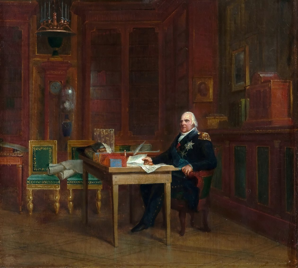 لويس الثامن عشر (1755-1824) في دراسته في التويلري (زيت على قماش) بواسطة فرانسوا باسكال سيمون بارون جيرارد