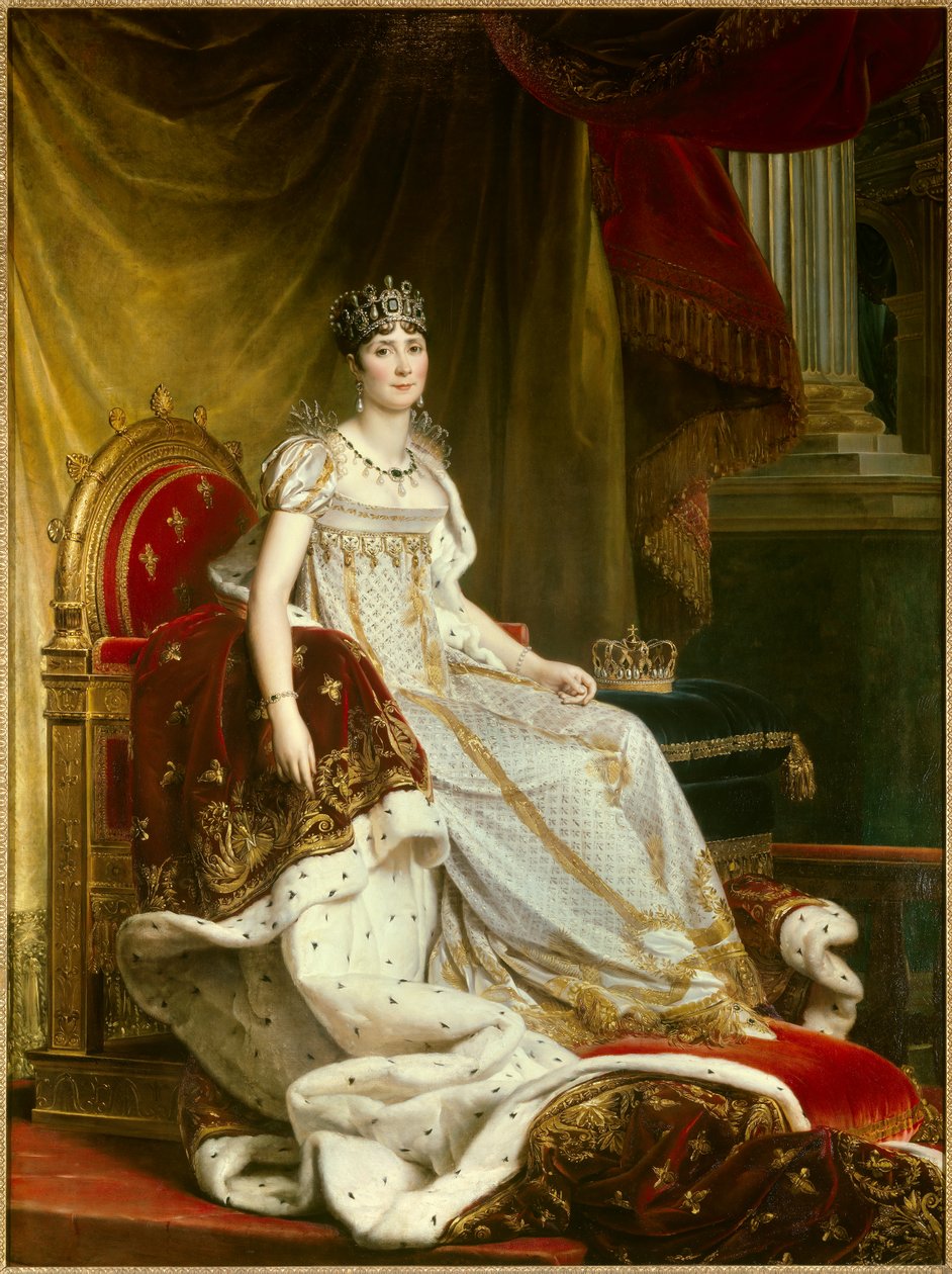 صورة للإمبراطورة جوزفين دي بوهارنيه (1763-1814) في زي التتويج لوحة فرانسوا جيرارد (1770-1837). قاتمة. 2.1x1.3 م. فونتينبلو ، قصر فونتينبلو - صورة للإمبراطورة جوزفين دي بوهارنيه (1763-1814) في قلبها بواسطة البارون فرانسوا باسكال سيمون جيرار