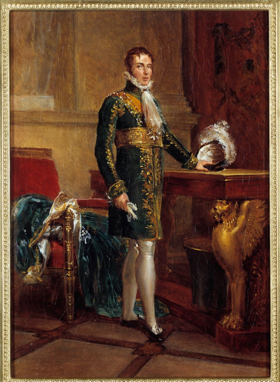 Portrait en pied de Eugene de Beauharnais dit dit Prince Eugene نائب ملك إيطاليا ثم دوق Leuchtenberg (1781-1824) ، الابن بالتبني لنابليون الأول لوحة لفرانسوا جيرارد (1770-1837) 1811 Dim. 0،32 × 0،23 م - صورة كاملة الطول ليوجين دي بوهارنايس ج بواسطة البارون فرانسوا باسكال سيمون جيرار