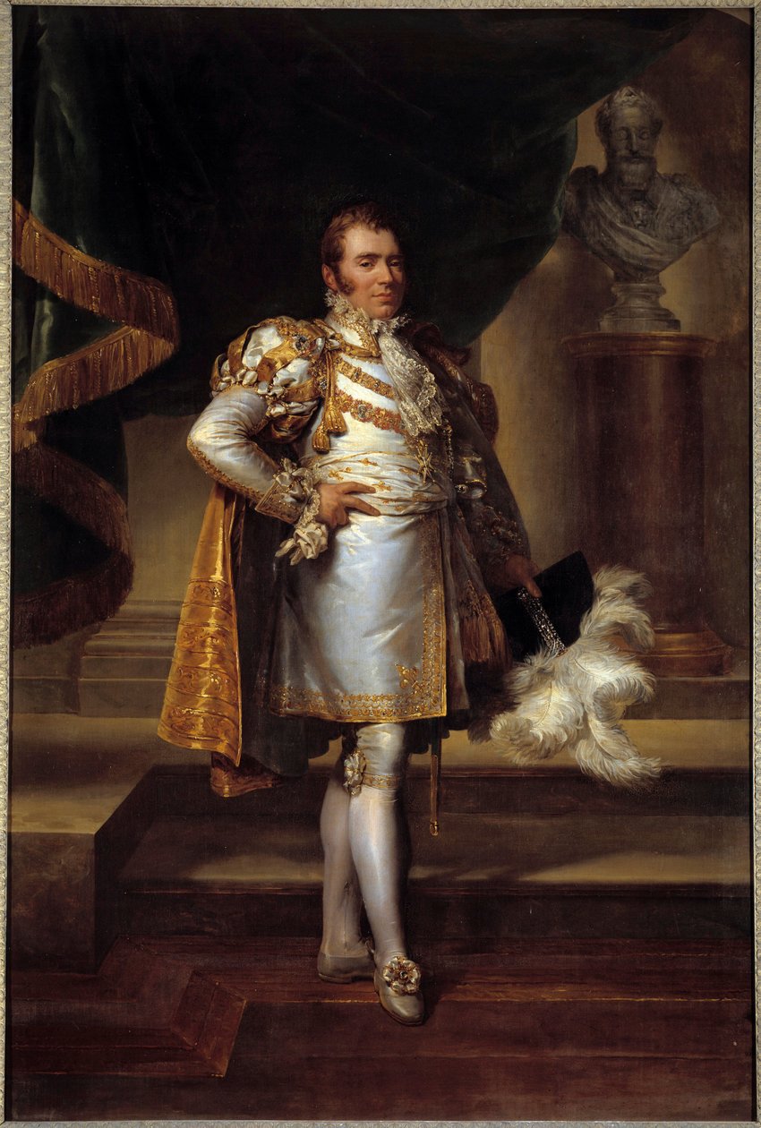 صورة على الأقدام لتشارلز فرديناند دارتوا ، دوق بيري (1778-1820) ، ممثل بزي الأمير فرانسوا أمام تمثال نصفي لهنري الرابع. لوحة فرانسوا جيرارد (1770-1837) 1819 Dim. 2،4 x 1،6 م - صورة تشارلز فرديناند دارتوا ، دوق بواسطة البارون فرانسوا باسكال سيمون جيرار
