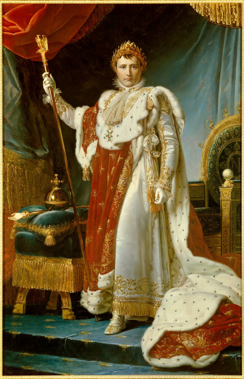 صورة في القدم لنابليون الأول بالزي المقدس (1769-1821) إمبراطور الرسم الفرنسي فرانسوا جيرارد (1770-1837). 1805. خافت. 2.23 × 1.43 م. فرساي ، متحف دو شاتو - صورة كاملة لنابليون الأول مرتديًا رداء التتويج (1769-1821) الإمبراطور بواسطة البارون فرانسوا باسكال سيمون جيرار