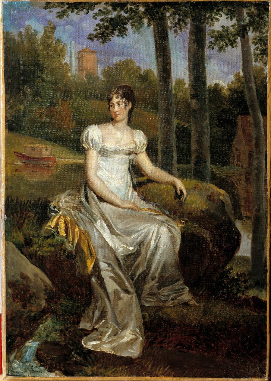 صورة ديزيريه كلاري (1777-1860) زوجة برنادوت ، ملكة السويد ، مثلت أميرة مونتي كورفو في حديقة قلعة بلفيو. لوحة فرانسوا جيرارد (1770-1837) بواسطة البارون فرانسوا باسكال سيمون جيرار