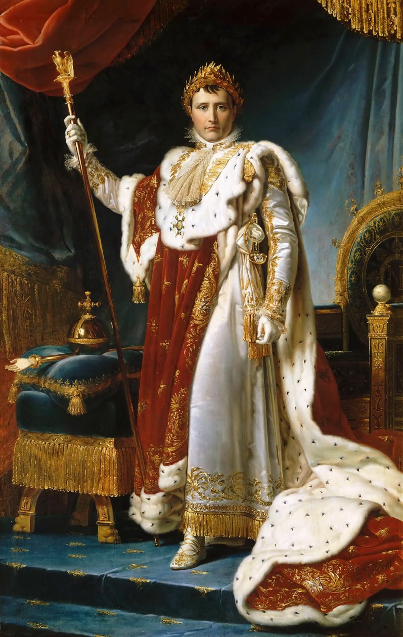صورة للإمبراطور نابليون الأول بونابرت 1769-1821 في رداء التتويج بواسطة فرانسوا باسكال سيمون جيرارد