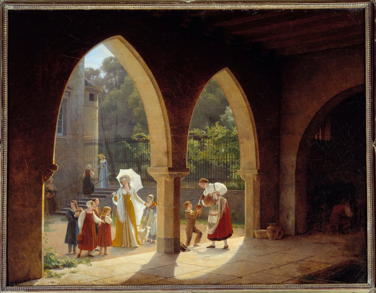 مدام إليزابيث من فرنسا (1764-1794) ، شقيقة مساعد لويس السادس عشر في توزيع الحليب في منزلها في مونتروي بالقرب من فرساي لوحة فرانسوا ريتشارد فلوري (1777-1852) صن. 1،34 × 1،75 م. قصر فرساي ، متحف القلعة بواسطة فرانسوا ريتشارد فلوري
