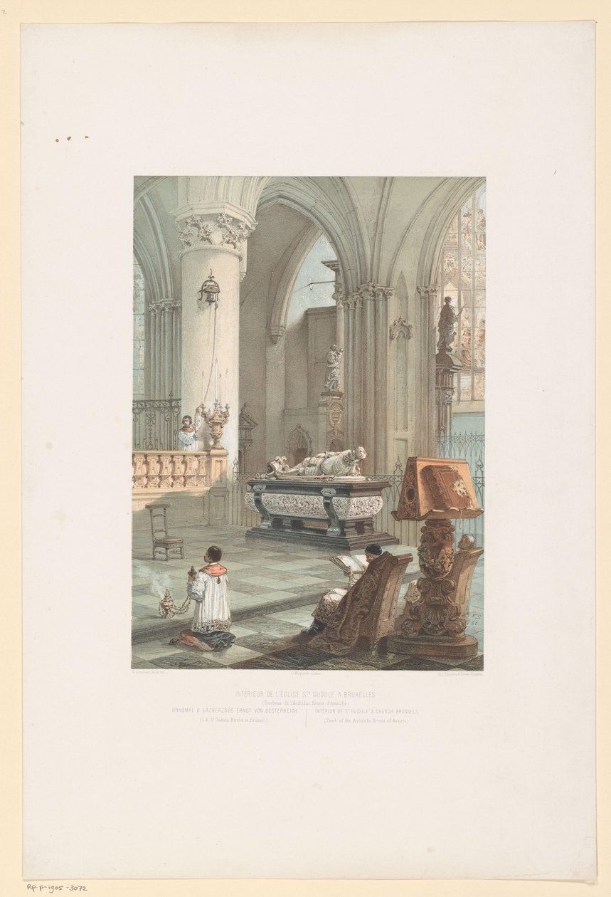 الجزء الداخلي من Sint-Michiel-en-Sint-Goedelekathedraal في بروكسل مع قبر إرنست فان أوسترنيك داخل كنيسة القديس جودول ، في بروكسل (تومبو من الأرشيدوق إرنست دوتريش) / قبر د. الأرشيدوق إرنست فون أوستيرريتش (...) / Interio بواسطة فرانسوا ستروبانت