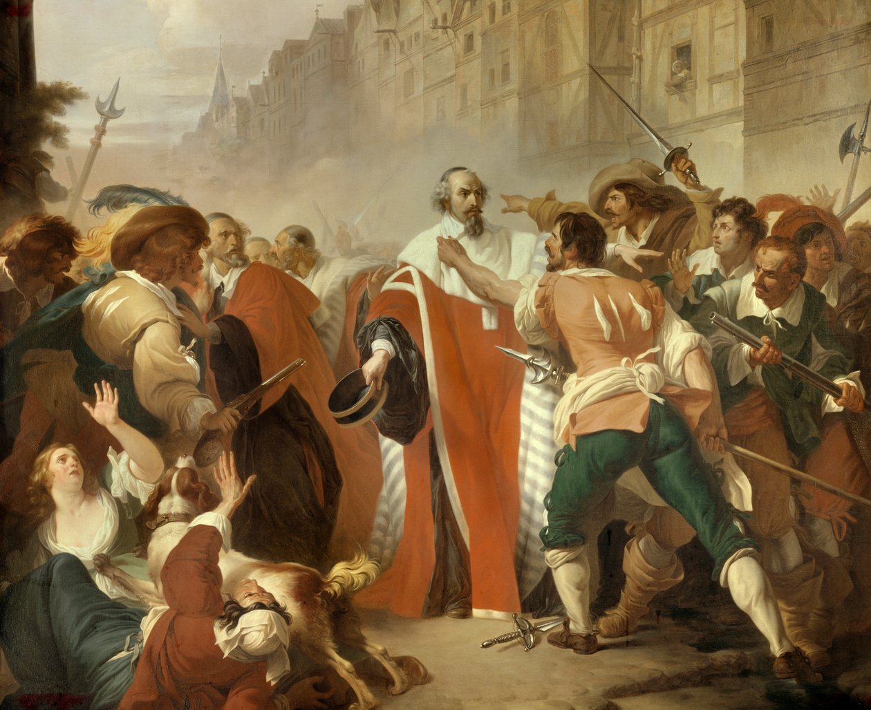 The Guard of Seals Mathieu Mole (1584-1656) resistant to factious during the day of the barricades during the Fronde on 27 August 1648 The angry crowd demands the release of Pierre Broussel arrested because of his opposition to the new taxes proposed by Ca بواسطة فرانسوا كزافييه دوبري