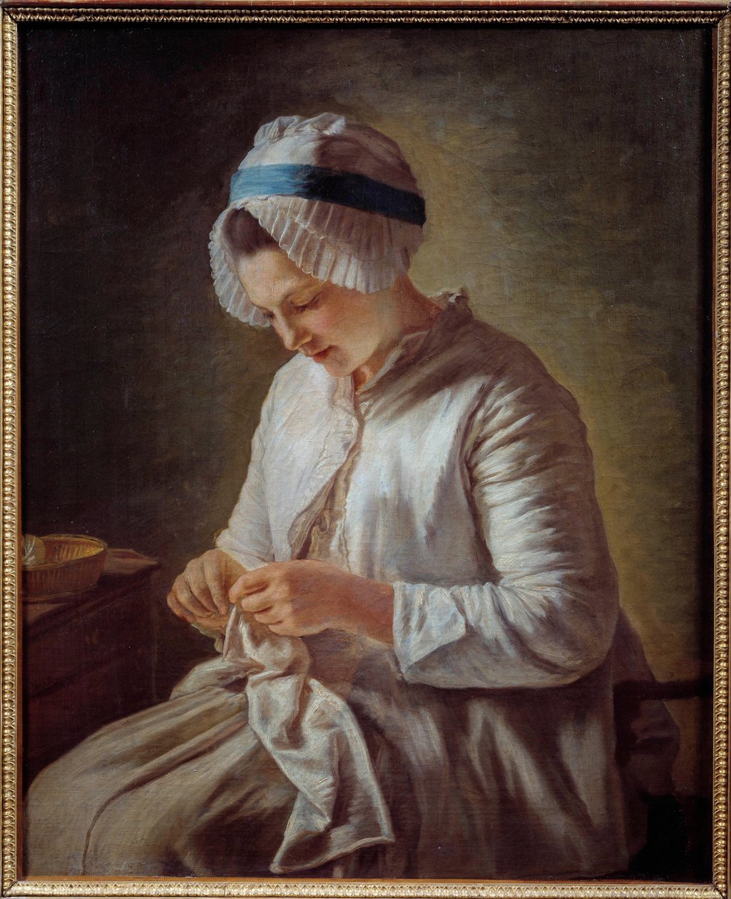 Portrait de woman لديها كتاب شابة حياكة. لوحة فرانسواز دوبارك (1726-1778) من القرن الثامن عشر. 0،78x0،64 م مرسيليا ، متحف الفنون الجميلة - صورة لامرأة تحيك. لوحة فرانسواز دوبارك (1726-1778) بواسطة فرانسواز دوبارك