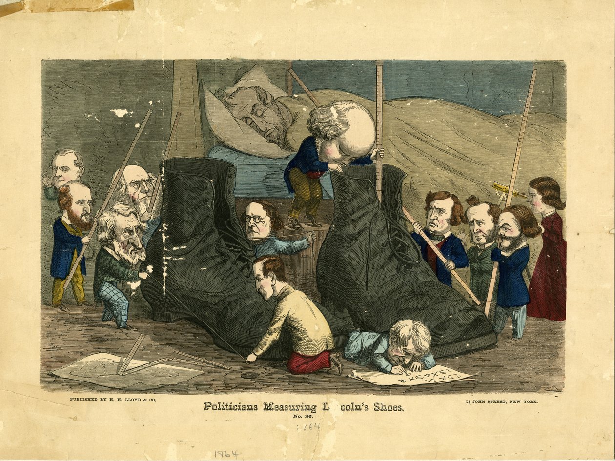 سياسيون يقيسون أحذية لينكولن ، 1864 (نقش يدوي) بواسطة فرانك بيلو