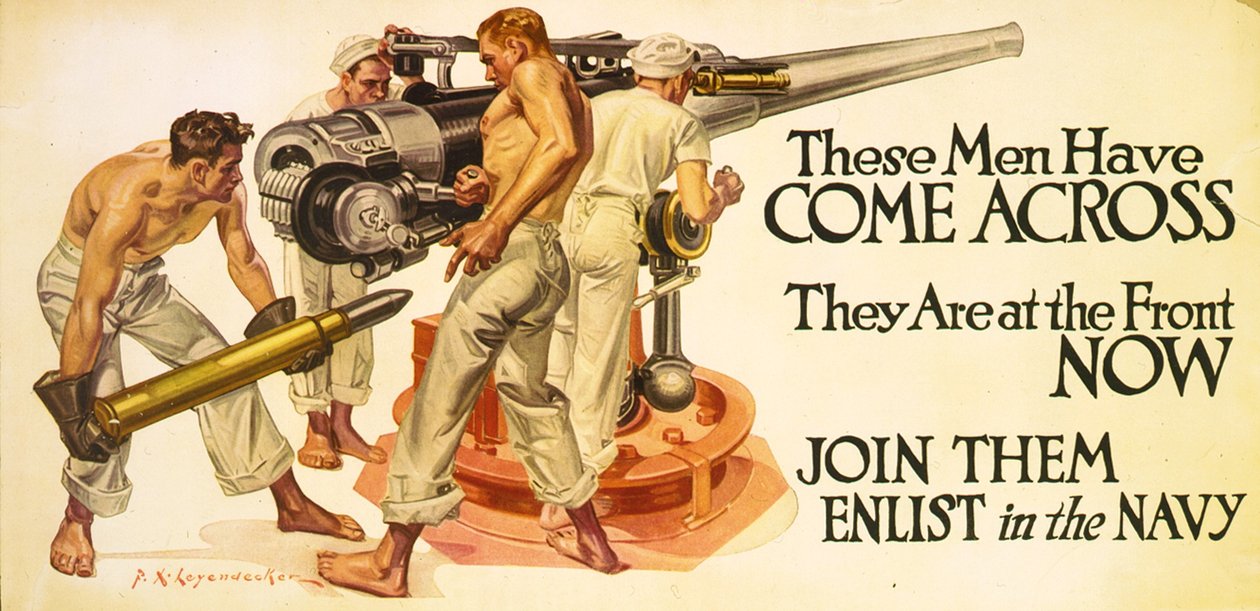 لقد جاء هؤلاء الرجال ، وهم في المقدمة الآن. انضم إليهم - تجند في البحرية ، ج .1918 (الطباعة الحجرية) بواسطة فرانك كزافييه لينديكر