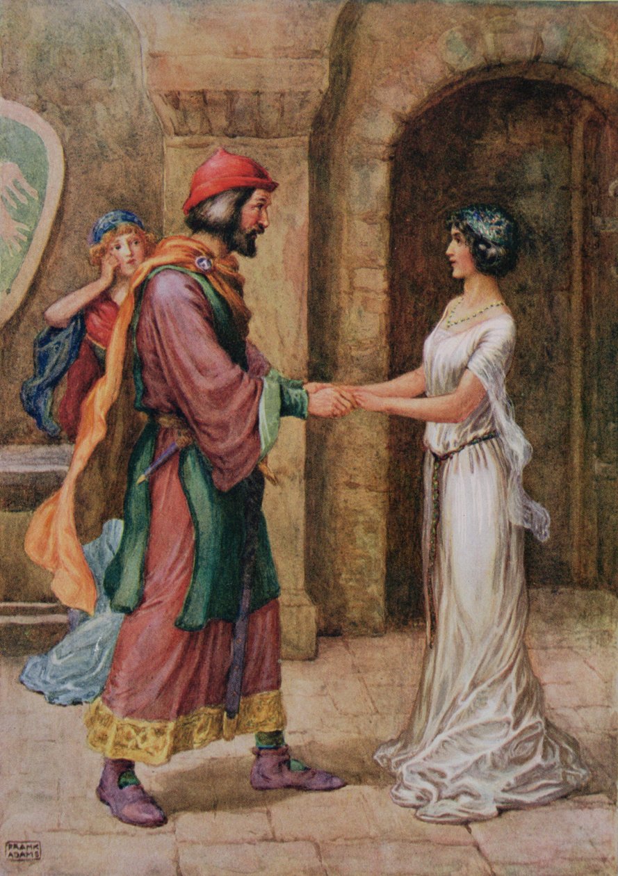 جيرالدين والبارون ، من "كريستابيل" بقلم صمويل تايلور كوليردج (1772-1834) موضحة في "قصص الأطفال من الشعراء" للمخرج بيلغراف وهارت هارت رافائيل تاك بواسطة فرانك ادامز