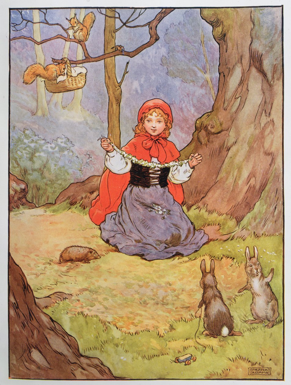 الرداء الأحمر ، رسم توضيحي من "الكتاب الجميل لأغاني الحضانة ، القصص والصور" ، بقلم فرانك آدمز ، نشره Blackie und Son بواسطة فرانك ادامز