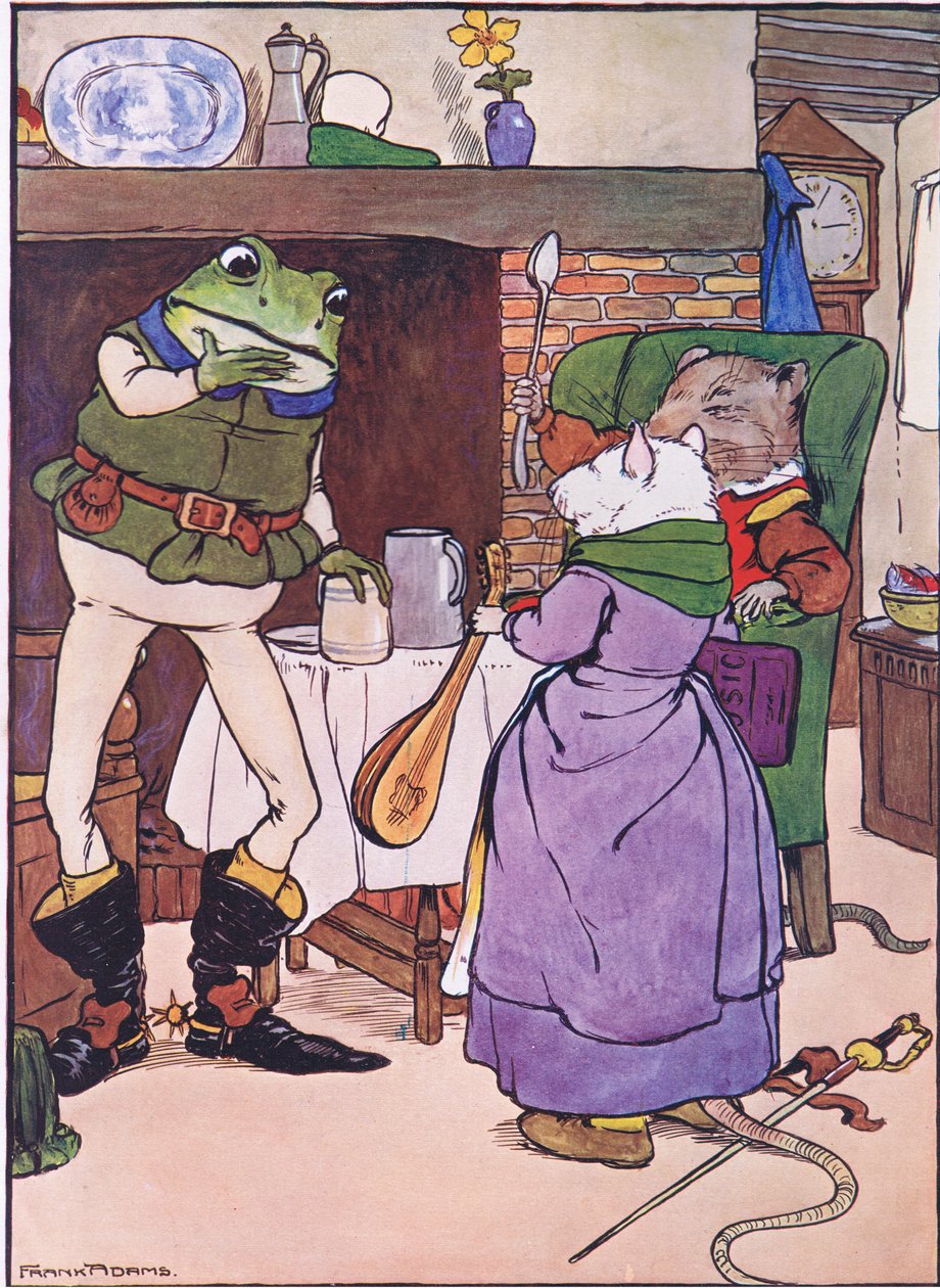 هل ستعطينا Pray Mistress Mouse أغنية ، رسم توضيحي من "The Frog would a Wooing Go" ، بقلم Charles H. Bennett ، 1916 بواسطة فرانك ادامز