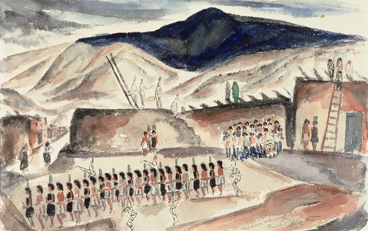 رقصة الذرة الخضراء ، سانتا دومينغو ، نيو مكسيكو ، قبل عام 1932 (مرحاض على ورق) بواسطة فرانك آبلغيت
