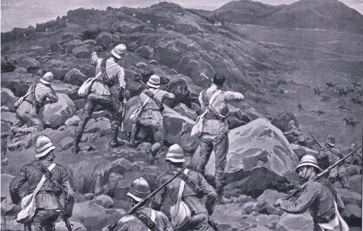 مطاردة حارس De Wet الخلفي في Takesberg ، من After Pretoria: The Guerilla War التي نشرتها Harmsworth Bros Limited بواسطة فرانك داد