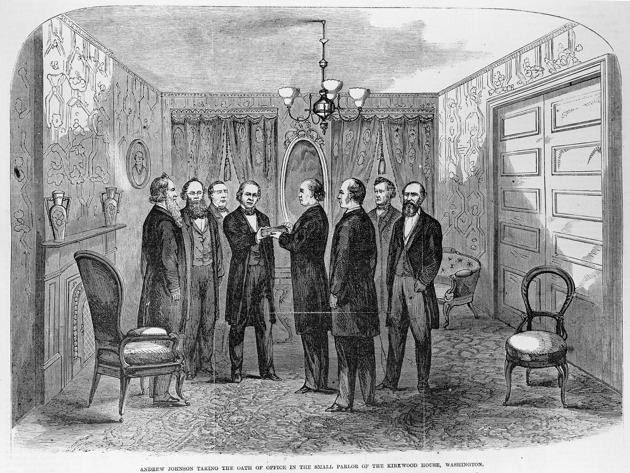 الرئيس جونسون (1808-1875) يؤدي اليمين الدستورية ، من "جريدة فرانك ليزلي المصورة" ، 6 يناير 1866 بواسطة فرانك ليزلي