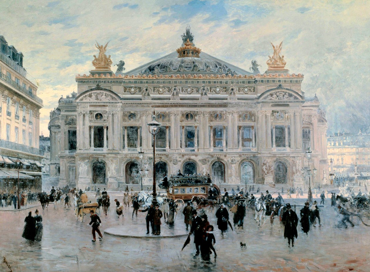Place de l'Opera Garnier in Paris لوحة لفرانك مايرز بوغز لديت فرانك بوغز (1855-1926) 1900 مجموعة خاصة - Place de l'Opera Garnier (أو "دار الأوبرا الكبرى") ، باريس. لوحة لفرانك بوغز (1855-1926) بواسطة فرانك مايرز بوغز