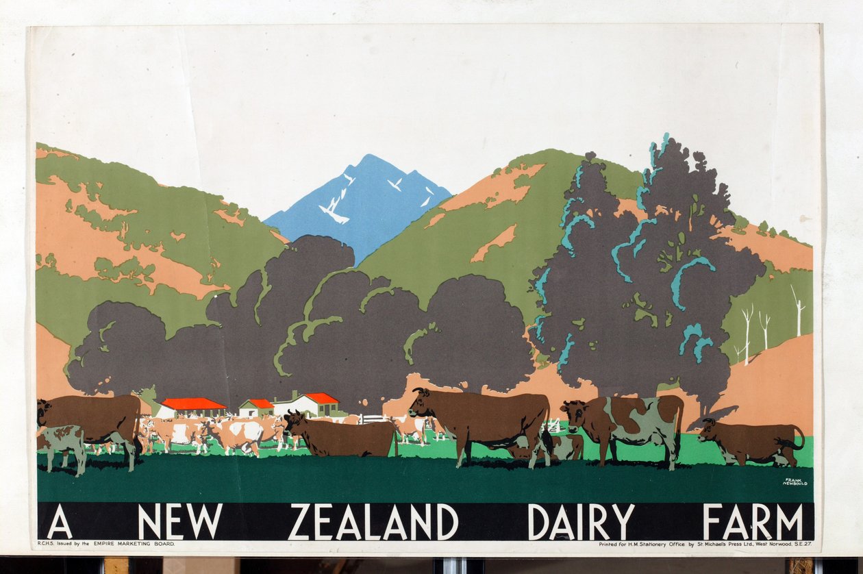 مزرعة ألبان نيوزيلندية ، من سلسلة "Buy New Zealand Produce" [6319386] (لون ليثو) بواسطة فرانك نيوبولد
