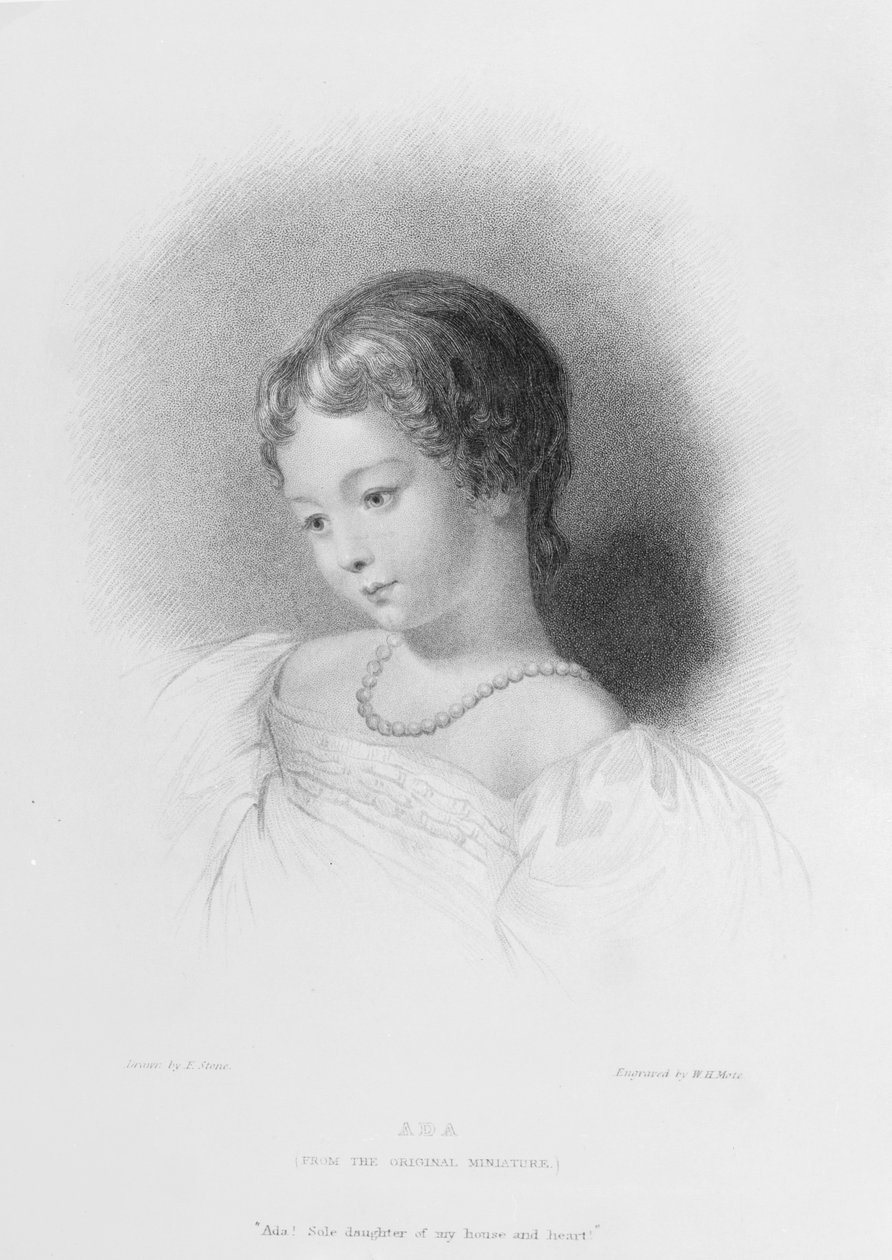 صورة لأوغستا أدا بايرون (1815-52) منقوشة بواسطة WH Mote (fl.1842-64) بواسطة فرانك ستون