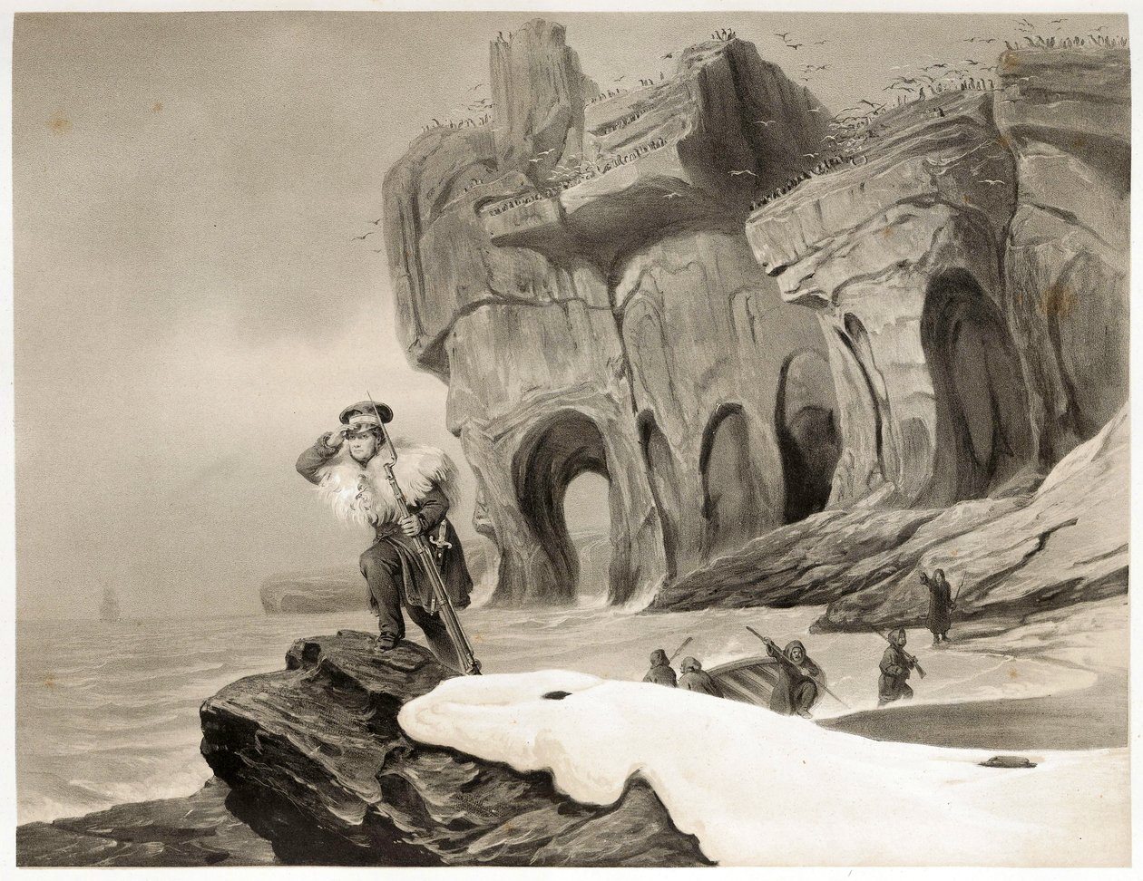جزيرة بير من ترافيلز في الدول الاسكندنافية ، لابلاند ، سبيتسبيرجين وفيروس ، حانة. 1852 (نقش) بواسطة فرانسوا أوغست بيارد