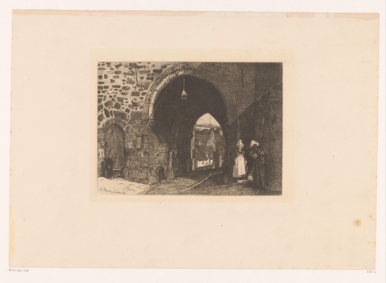 Gezicht op de Porte de St. Malo te Dinan عشرة نقوش ، رسمها ونقشها ف. بونفين ، رسام (عنوان السلسلة) بواسطة فرانسوا بونفين