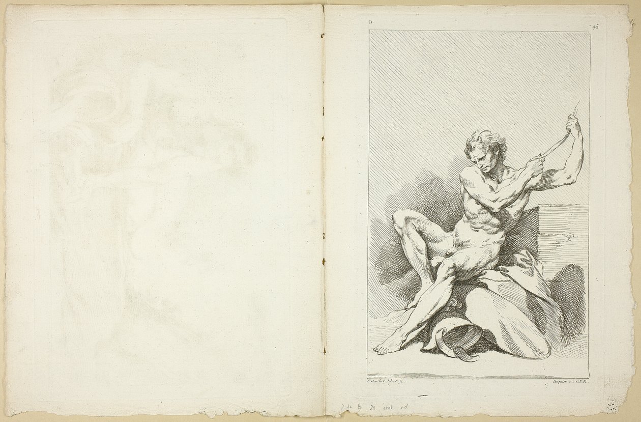 عاري أكاديمي (ظهر وظهر) ، من الكتاب الثاني للأرقام الأكاديمية نقش جزئيًا بواسطة أساتذة الأكاديمية الملكية بواسطة فرانسوا باوتشر
