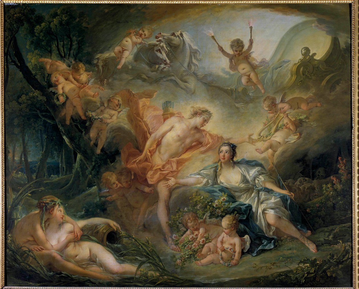 Apollo reveling his deity to the shepherd Isse La bergere loves Philemon who is in reality the god Apollo. Painting by Francois Boucher (1703-1770) 1750 Sun. 1,29 x 1,57 m Tours, Musee des Beaux Arts بواسطة فرانسوا باوتشر