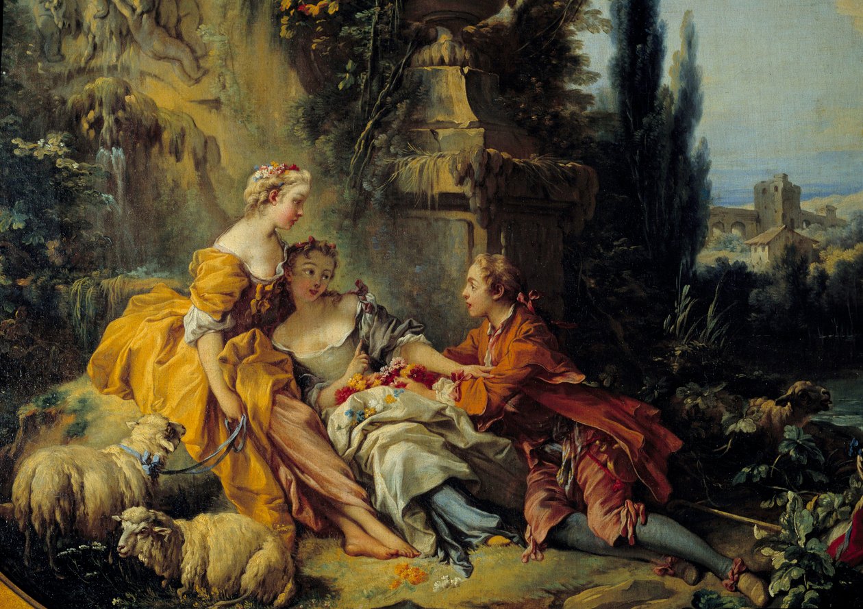 Conversation Champetre Painting by Francois Boucher (1703-1770) 18th century بواسطة فرانسوا باوتشر