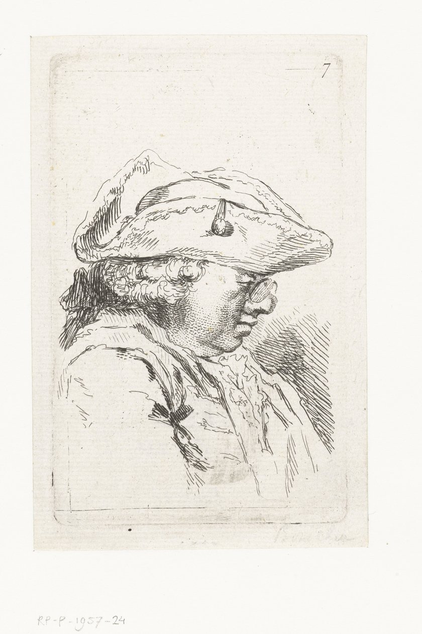 رأس رجل مع نظارات و tricorne مجموعة من القطع الصغيرة والعناوين الرئيسية (عنوان المسلسل) بواسطة فرانسوا باوتشر