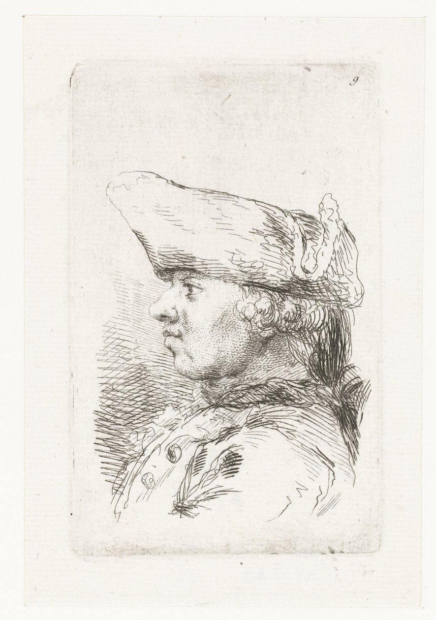 رأس الرجل مع tricorne مجموعة من القطع الصغيرة والعناوين الرئيسية (عنوان المسلسل) بواسطة فرانسوا باوتشر