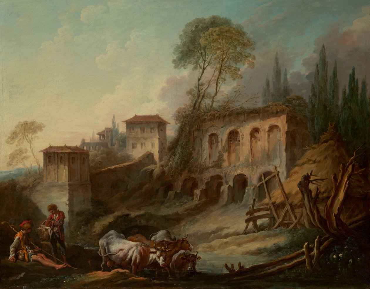 مناظر طبيعية خيالية مع تل بالاتين من كامبو فاتسينو ، 1734. بواسطة فرانسوا باوتشر