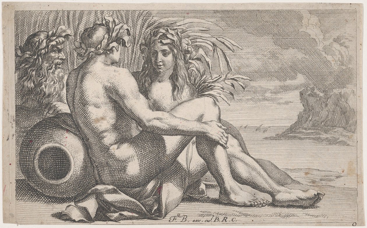 آلهة الأنهار مستلقية أمام منظر بحري ، 1651-182. بواسطة فرانسوا بورلييه