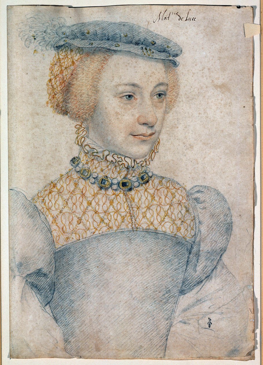 صورة آن دي بيسيلو ، زوجة لويس دي كوسمس ، لورد لوسيه (1520 -؟). الرسم بالحجر الأسود والدم بقلم فرانسوا كلويه (1515-1572) بواسطة فرانسوا كلويت