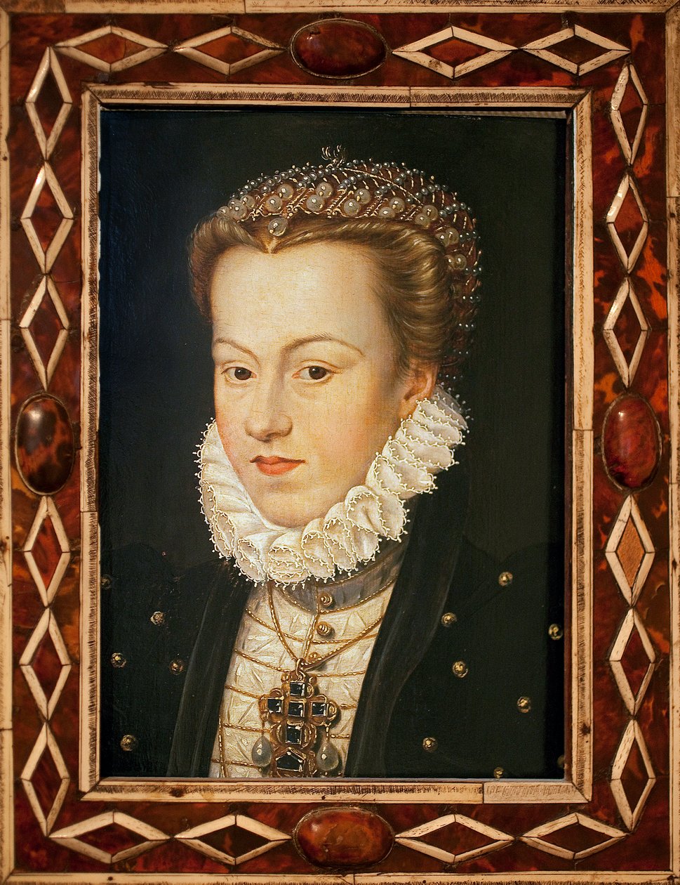 صورة إليزابيث من النمسا (1554-1592 ، ملكة فرنسا) - لوحة لفرانسوا كلويت (حوالي 1505-1572) ، الفن الفرنسي ، أواخر القرن السادس عشر - متحف الفنون الجميلة بأجن بواسطة فرانسوا كلويت