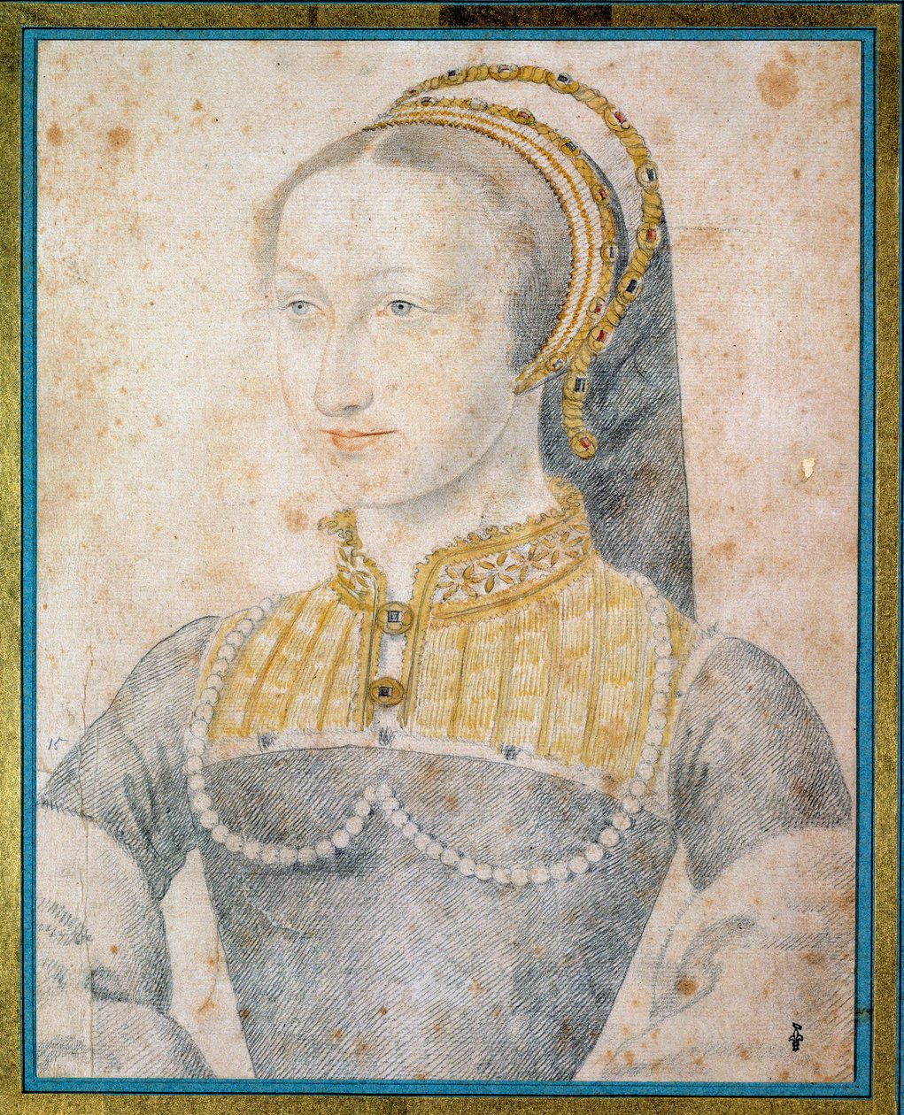 صورة لجوان ألبريت ، ملكة نافارا (1528 - 1572) ، والدة هنري الرابع. الرسم بالحجر الأسود والدم لفرانسوا كلويه (1515-1572) بواسطة فرانسوا كلويت