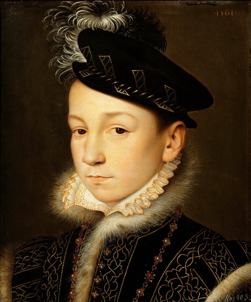 صورة لملك فرنسا تشارلز التاسع (1550-1574) - فرانسوا كلويه (1510-1572). زيت على خشب بواسطة فرانسوا كلويت
