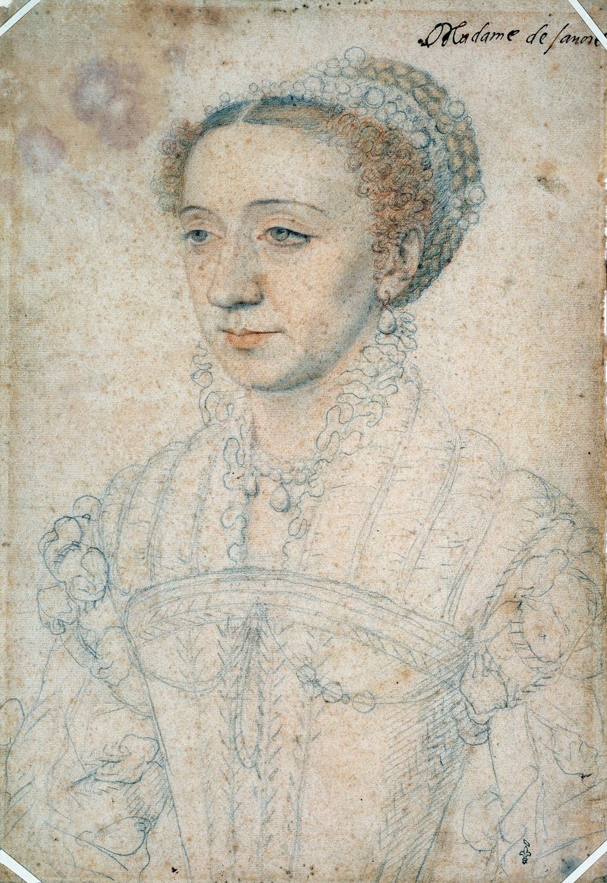 صورة لمارغريت دو فرانس ، ابنة فرانسوا الأول ، دوقة سافوي (1523 - 1574). الرسم بالحجر الأسود والدم لفرانسوا كلويه (1515-1572) بواسطة فرانسوا كلويت