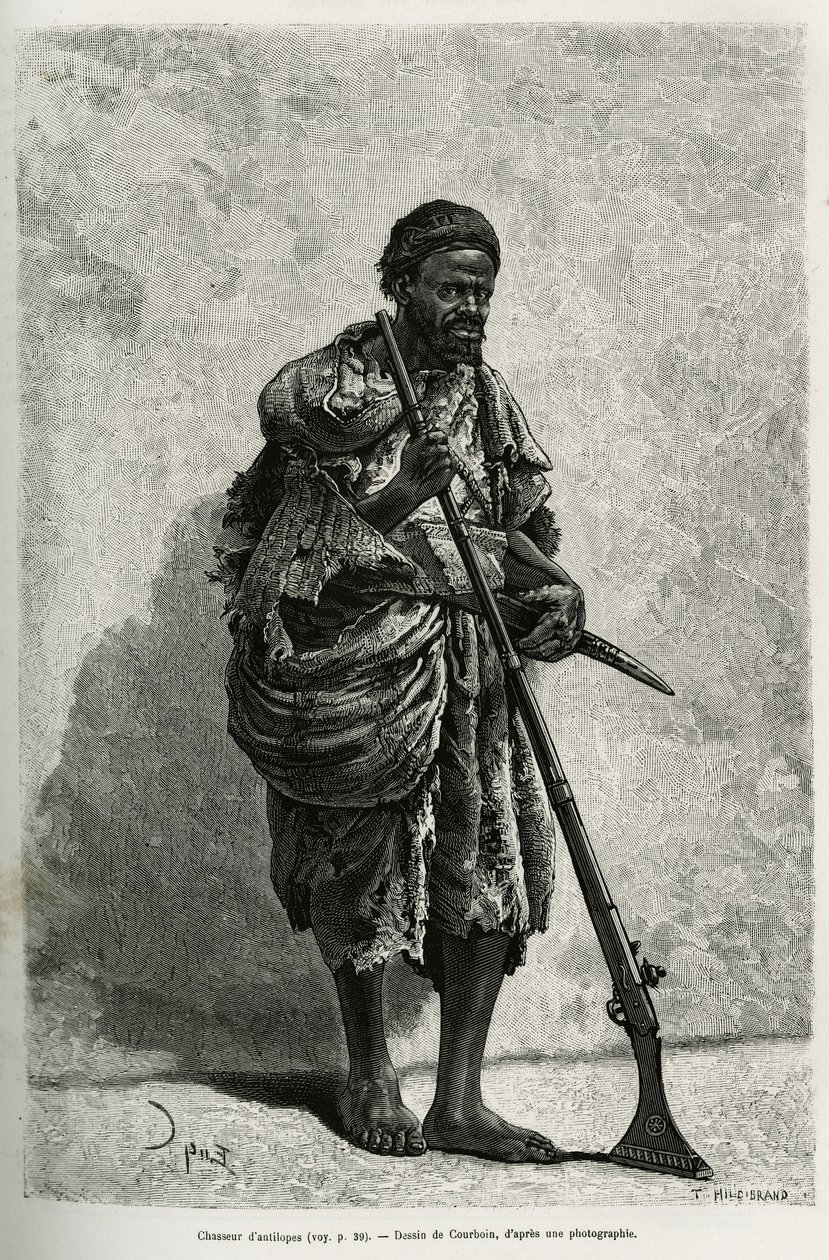 صائد الظباء. نقش كوربوين ، لتوضيح الصحراء الجزائرية ، بقلم ف.لارجو ، في 1874-1878 ، نُشر في Tour du monde ، تحت إشراف إدوارد شارتون (1807-1890) بواسطة فرانسوا كوربوين