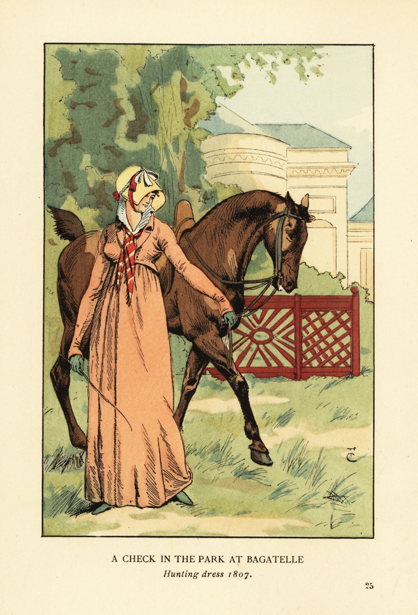 امرأة ترتدي لباس الصيد ، وغطاء محرك السيارة ومنديل يقود حصانًا في Parc de Bagatelle ، Bois de Boulogne ، باريس بواسطة فرانسوا كوربوين