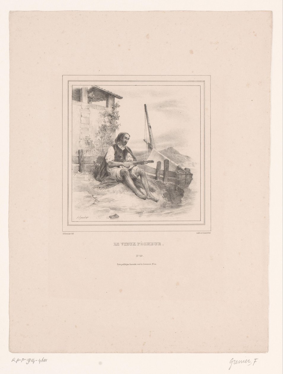 صياد قديم مع عود على الماء Le vieux Pêcheur (العنوان على الكائن) بواسطة فرانسوا جرينير