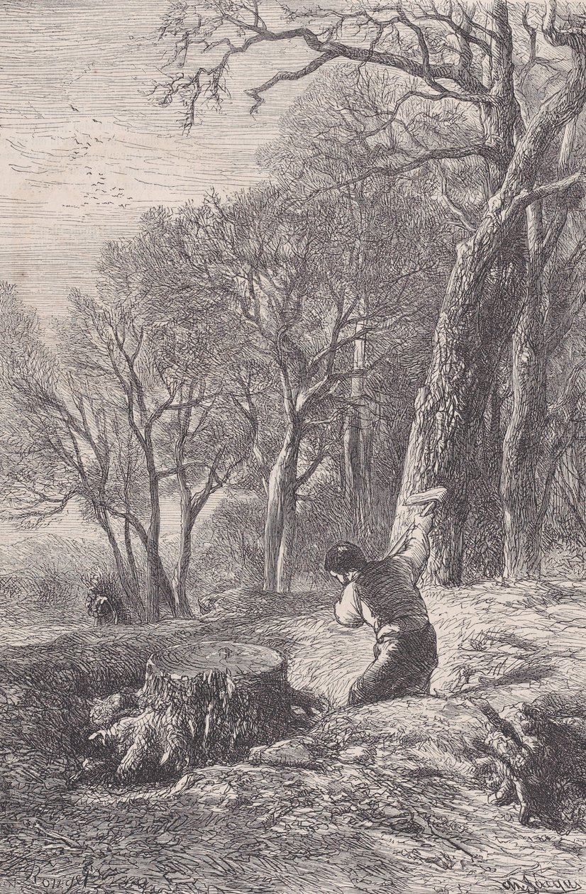 مشهد الشتاء: مجتذب الجذع ، من Magasin Pittoresque ، كاليفورنيا. 1852. بواسطة فرانسوا روجيت