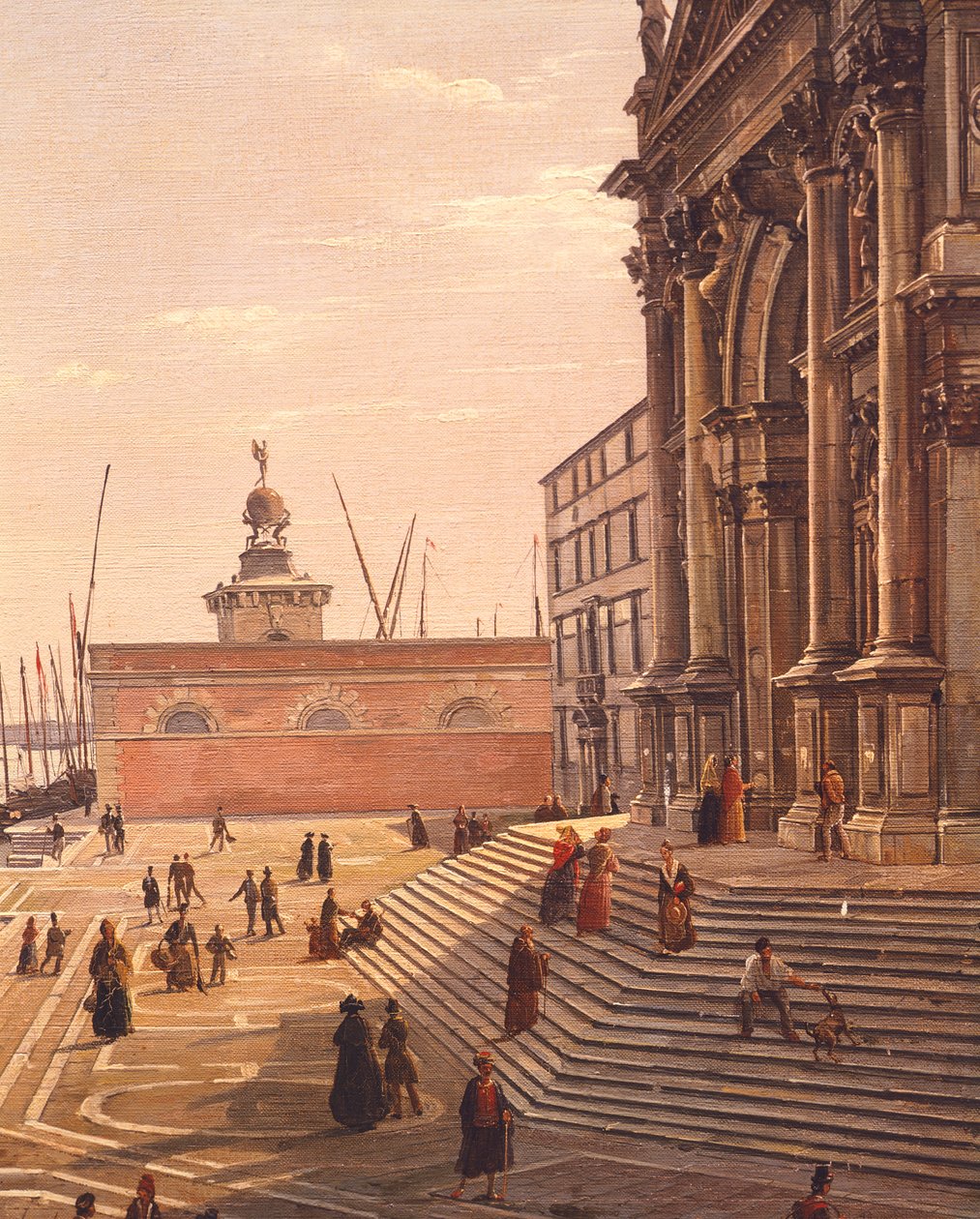 Steps leading up to the Basilica of St Mary of Health (Basilica di Santa Maria della Salute) in Venice, by Frans Vervloet (1795-1872), Italy بواسطة فرانسوا فيرفلوت