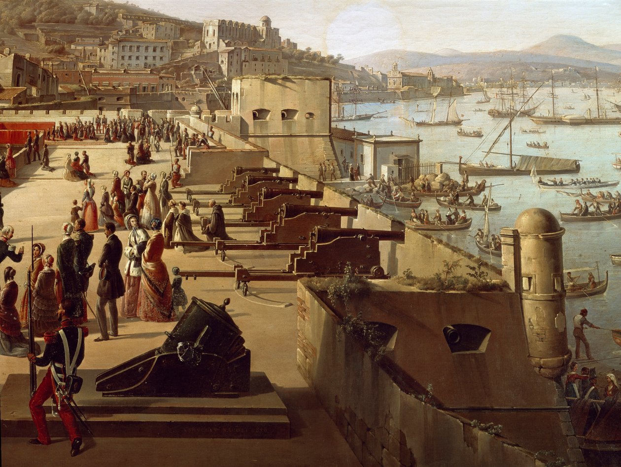 البنادق في القلعة التفصيلية. لوحة لفرانس فيرفلويت (1795-1872) نابولي ، متحف ناسيونالي دي سان مارتينو بواسطة فرانسوا فيرفلوت