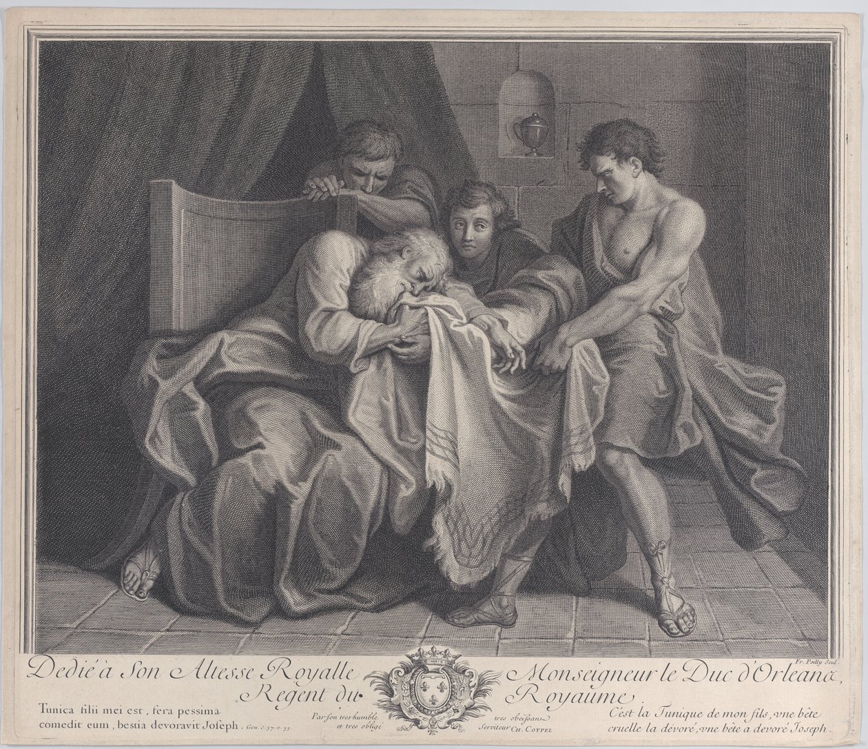يصرخ يعقوب في رداء ابنه بينما يسحبه أبناؤه الآخرون عنه ، 1724. بواسطة فرانسوا دي بويلي
